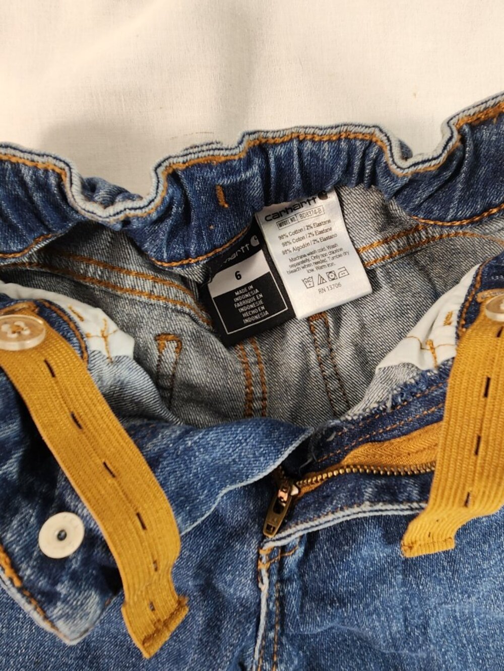 Carhartt Kids Jeans Size 6 Adjustable Waist Dark Wash Denim Unisex Stretch Waist - Picture 5 of 9